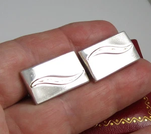 Estate Elegant Vintage Rectangle Sterling Silver & Yellow Gold Swirl Cufflinks - Picture 1 of 6