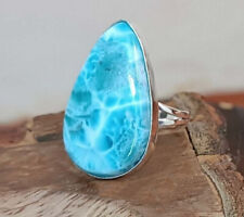 Natural Larimar Pear Ring | 925 Silver Plated Ring | Larimar All Ring Size VS-41