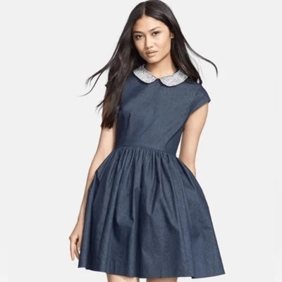 Vestido vaquero Kate Spade Kimberly Peter Pan estrás cuello cristal 12 Foto 1 de 4
