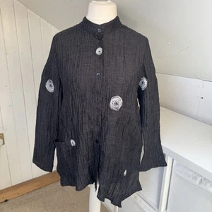 Ralston Top Size S Grey & White Circle Print Linen Blend Crinkled Shirt Jacket - Picture 1 of 10