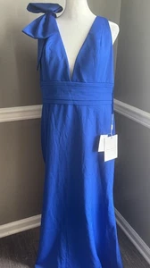 Mac Duggal 49454 Sleeveless V Neck Bow Mermaid Gown Dress NWT Royal Blue size 14 - Picture 1 of 7