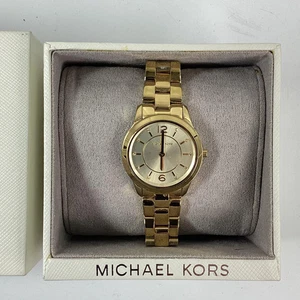 Michael Kors Runway Gold Stainless Steel Sunray Dial Petite Watch (Boxed) NWT - Picture 1 of 7