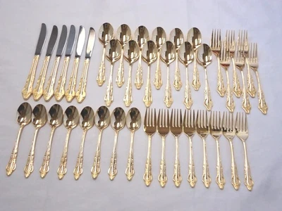 GOLD PLATED STAINLESS FLATWARE KOREA 40-PIECES - Image 1 of 4
