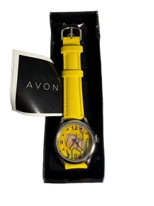 Vintage Quartz Women Analog Watch With Tulips Yellow Band Wristwatch Avon - Picture 1 of 1