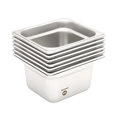 Paquete de 6 sartenes de hotel, tamaño 1/6 4" de profundidad, NSF, sartén comercial de acero inoxidable, Ste... Foto 1 de 4