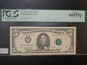 Fr. 1985-F (FF Block) 1995 $5 Atlanta Withrow / Rubin PCGS Gem New 66 PPQ - Picture 1 of 5