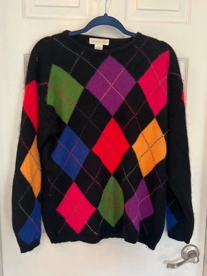 Suéter Tejido Vintage Años 90 Informal Esquina Argyle Angora Mezcla Lana Mediano Foto 1 de 4