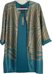 Chico's Travelers Crushed Zebra Jacket Gold Turquoise Reversible Sz 1 US 8 NWT - Picture 1 of 12
