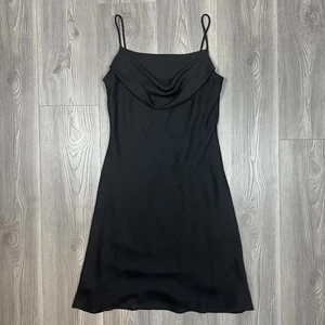 JUMP Black Vintage Minimalist Draped Neck Slip Dress - Picture 1 of 6