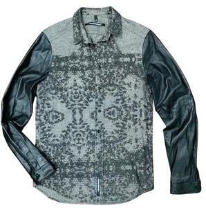 SonsOfHeroes schwarz Muster Kunstleder Arme Langarm Knopfleiste Hemd Gr. M - Bild 1 von 13