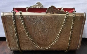 Vintage Messing viktorianischer Stil Clutch Handtasche mit 18" Kette doppelter Pfauenverschluss ~ 6 3/4" - Bild 1 von 20