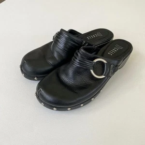 Vintage Nickels Leather Clogs Mules Silver Accent Studded Black Comfort Shoes 7M - Picture 1 of 7