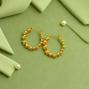 Niaspi Heart Hoop Earrings for Women Girls 18K Gold Plated Stainless Steel - Picture 1 of 4