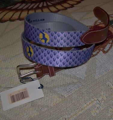 NUEVO PETER MILLAR Cinturón de Algodón GALLOWAY NATIONAL GOLF CLUB Púrpura con Calaveras Talla 42 Foto 1 de 4