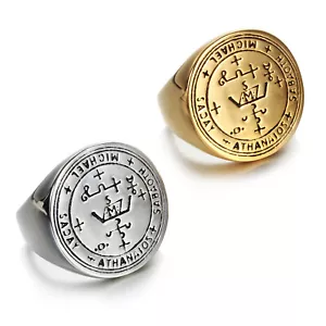 Solomon Sabaoth Michael Cross Amulet Ring Stainless Steel Men Women Lucky Ring - Picture 1 of 12