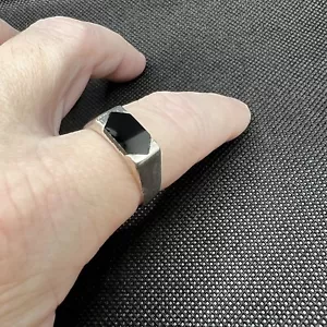 Vintage Black Onyx Sterling Silver Elongated Hexagon Men’s Signet, Pinky Ring - Picture 1 of 6