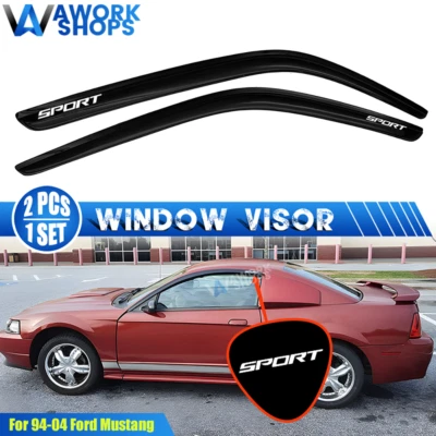 Fits 94-04 Ford Mustang Window Visors Vent Rain Guard Shade w/ White Sport Foto 1 de 3