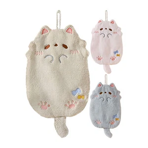 Cartoon Cat Hand Towels Cute Animal Bathroom Hanging Towel Soft Absorbent Wipe - Picture 1 of 15