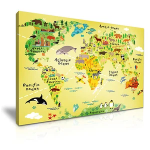 Tierkarte für Kinder Kinderzimmer Leinwand Wandbild Bild Druck 76x50cm - Bild 1 von 1