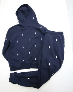 Polo Ralph Lauren Sweatsuit Hoodie Pants Set Boys XL 18-20 Navy All Over Pony - Picture 1 of 24