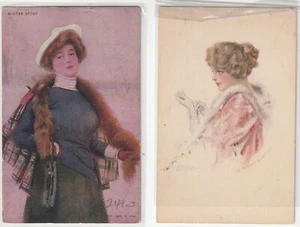Lot 2 Unused Greeting Postcards UDB 1903 Woman with Skates & Gibson Pretty Woman - Picture 1 of 2