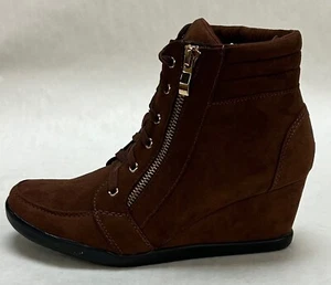 Women's High Top Fashion Round Toe Lace Up Wedge Sneaker Shoes - Picture 1 of 5