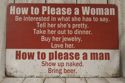 How to Please a Woman Man Tin Sign Metal Funny Vintage Rustic Style Women - Image 1 of 4