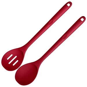 600ºF Heat Resistant Silicone Spoons 13.3in Solid & Slotted Kitchen Cooking S... - Picture 1 of 9