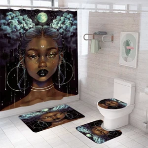 African Girl Shower Curtain Bathroom Rug Non-slip Mat Toilet Seat Cover Cover - Picture 1 of 20