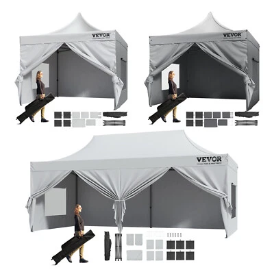 VEVOR Pop Up Canopy Tent Outdoor Gazebo Tent 10x10/20FT with Sidewall White/Gray