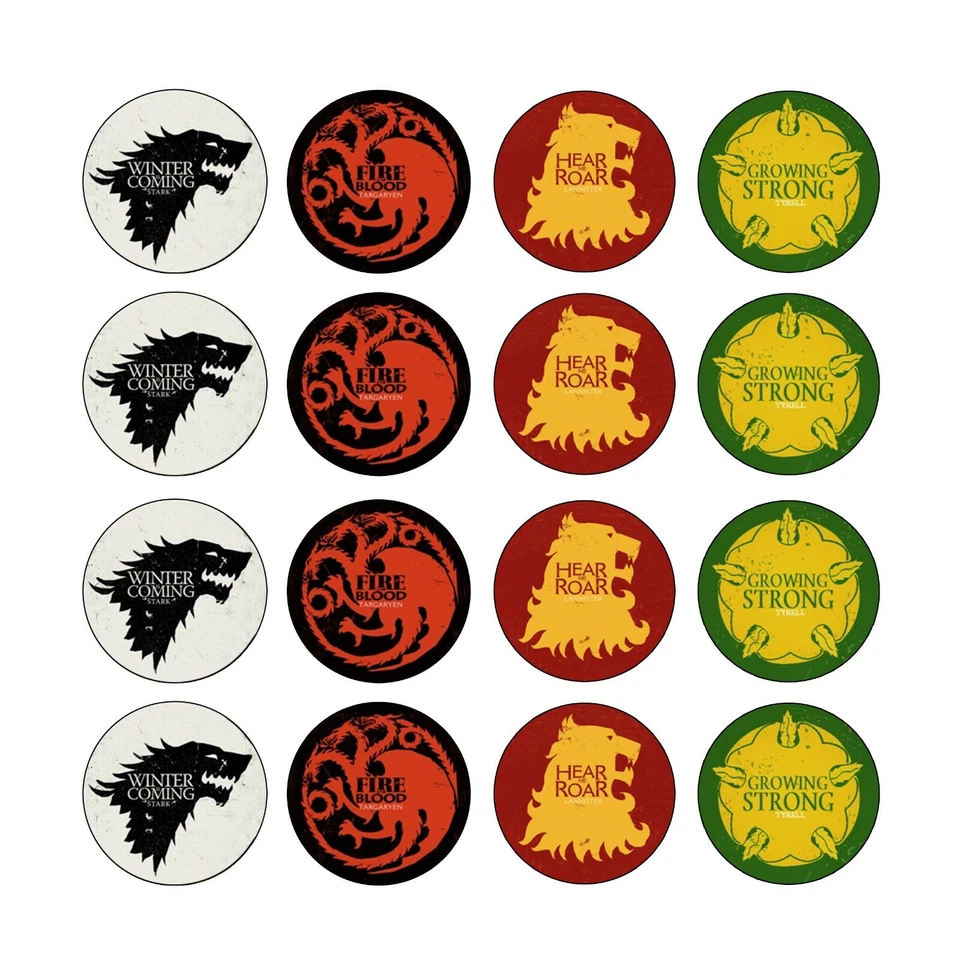 24x Juego de Tronos Stark Targaryen Oblea Comestible Cupcake Toppers Decoraciones Foto 1 de 1