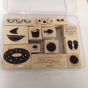 STAMPIN' UP! LIFE'S A BREEZE SET OF 13 WOOD & RUBBER STAMP SET - Picture 1 of 2