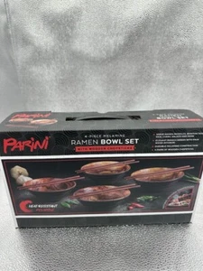 Parini 4 peice melamine ramen bowl set with wooden chopsticks - Picture 1 of 8