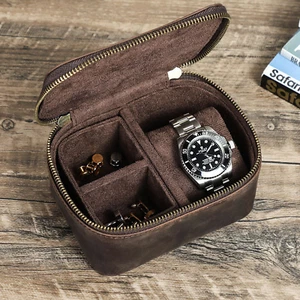 Uhrenbox Vintage Crazy Horse Leder Uhren Reiseetui mit Doppelreißverschluss  - Bild 1 von 19