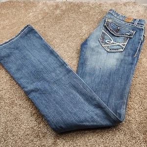 BKE Stella Low Rise Boot Cut Jeans Womens Actual 34x36 Inseam Long Buckle - Picture 1 of 8