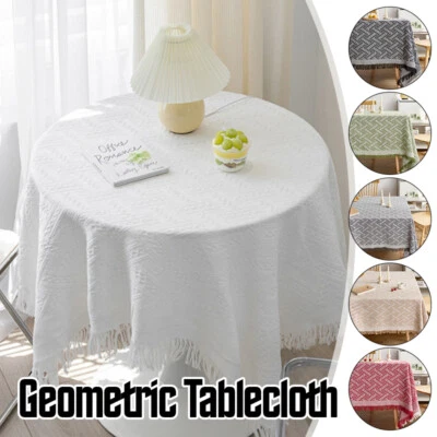 Tassel Edge Geometric Tablecloth Decoration Rectangular Round Coffee Table Cover - Image 1 of 4