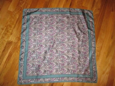 Anne Klein Teal Green Mulberry Purple Paisley 100% Silk Square Scarf 26" - Image 1 of 3