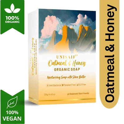 Barra de jabón orgánico de avena y miel Unisaif, jabón hidratante con manteca de karité Foto 1 de 4