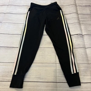 Adidas Girls Black Jogger Pants Colorful Stripes Medium (10/12) Slim Fit EUC - Picture 1 of 6