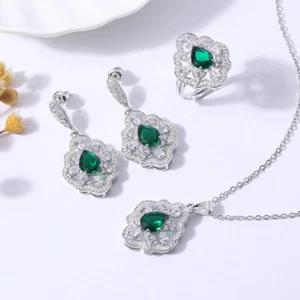 3pcs New Quality Waterdrop Green Citrine White Topaz Women Earring Pendangt Ring - Picture 1 of 15