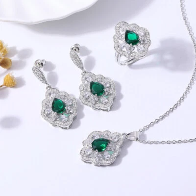 3pcs New Quality Waterdrop Green Citrine White Topaz Women Earring Pendangt Ring - Image 1 of 4