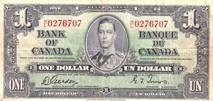 π¨π¦ CANADA, $ 1 Dollar, 1937, p58 ,Gordon-Towers , * King George VI * Serial N - Picture 1 of 2