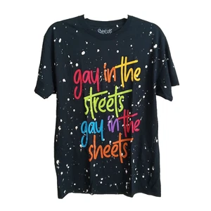 Gay Pride Funny Print  G.I.T.S.  Splatter Acid Paint Black Crew Tee - Picture 1 of 10
