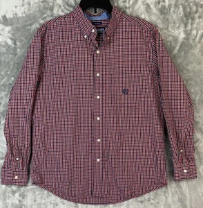 Ralph Lauren Chaps Men's Long Sleeve Shirt Large Red Blue Plaid Button Easy Care - Picture 1 of 8