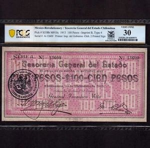 Mexiko Revolutionär 100 Pesos 1913 P-S558b * PCGS ss 30 * sehr selten * - Bild 1 von 8