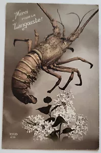 VT 1913 HANDFARBIG RPPC PARIS PRAKTISCHER WITZ DANKE FÜR DEN HUMMER! LANGUSTE - Bild 1 von 2