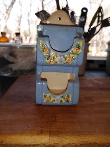 Vintage Japanese Majolica Wall Pocket Match Holder Rare Baby Blue - Picture 1 of 4