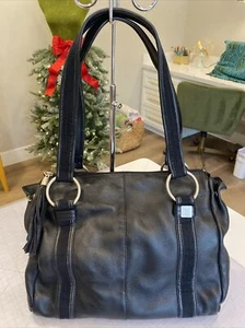Lina Black Leather Handbag Tote Purse With Tassel Accent EUC Beautiful - Picture 1 of 10