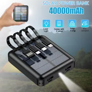 40000mAh Solar Power Bank Mobile Power Fast Charging Battery With 4 Cables  - Picture 1 of 11