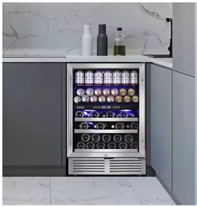 23.47 in. Dual Zone 27-Wine Bottles & 90-Cans Beverage & Wine Cooler in Silver R - Picture 1 of 3